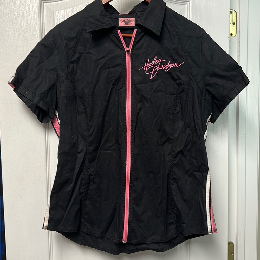 Harley Davidson full zip short sleeve women’s shirt